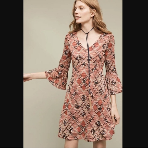 Maeve Anthropologie Erina Bohemian Bell Sleeve Knit Fit And Flare Dress Size M - Picture 8 of 9